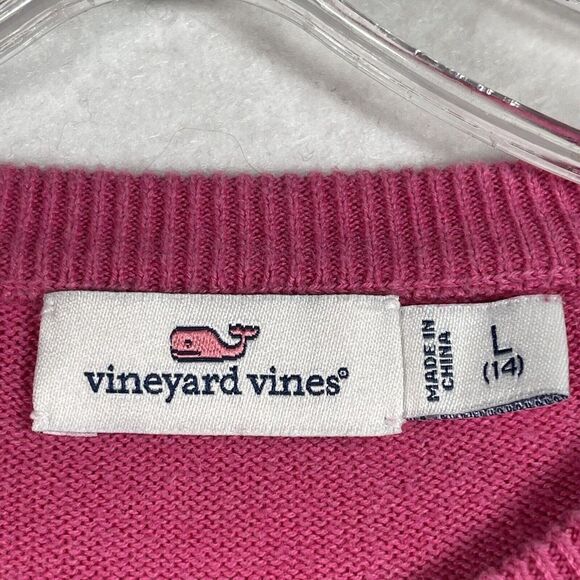 Vineyard Vines Girls Pullover Crew Neck Sweater Size L/14 Pink Whale Logo Cotton - Picture 7 of 9